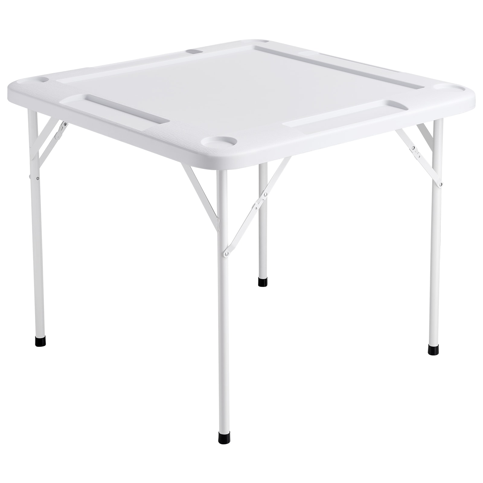 Mahjong Table 4 Player Folding Card Table & 4 Cup Holders Chip Trays White_voghion.com